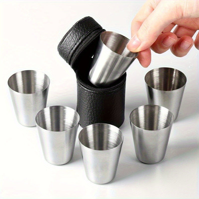 5-piece set of stainless steel cups, reusable and portable for outdoor activities. Hand wash only. Perfect for whiskey shots on-the-go.