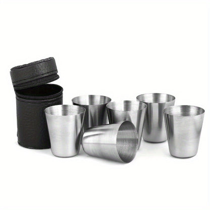 5-piece set of stainless steel cups, reusable and portable for outdoor activities. Hand wash only. Perfect for whiskey shots on-the-go.