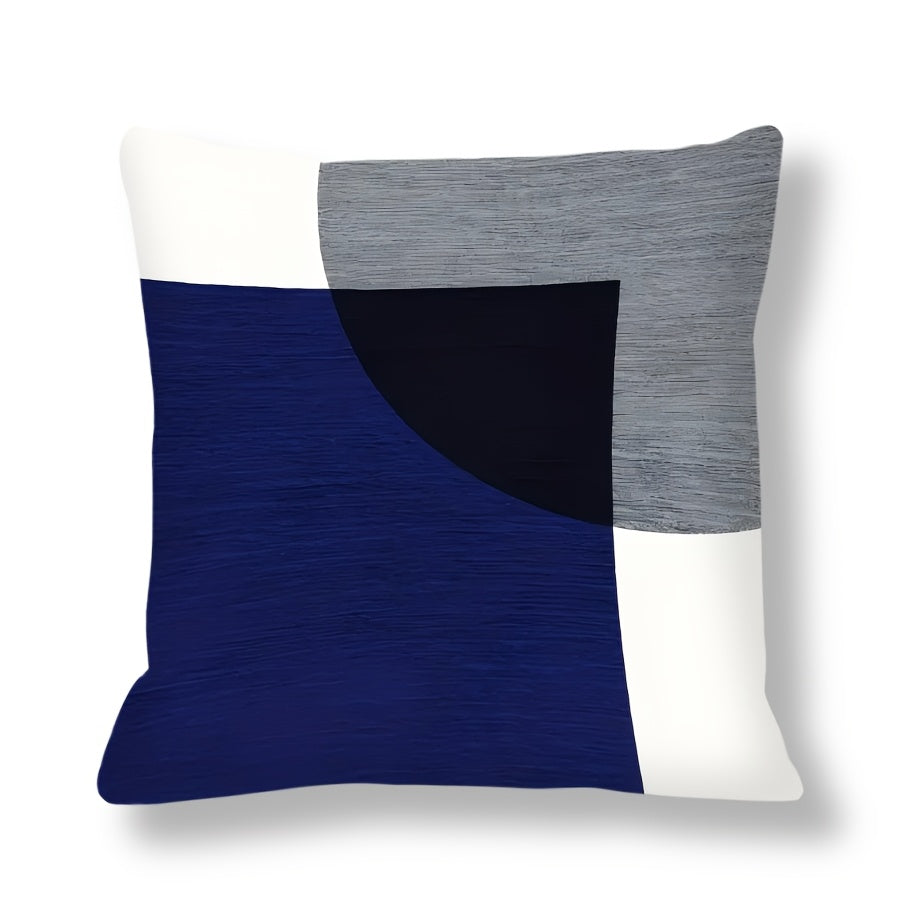 Chic Navy Blue & White Geometric Throw Pillow Cover, 1 Piece, 44.96cm Square, Modern Boho Decor with Zipper Closure, Made of Machine Washable Polyester, Perfect for Living Room & Bedroom - Insert not Included