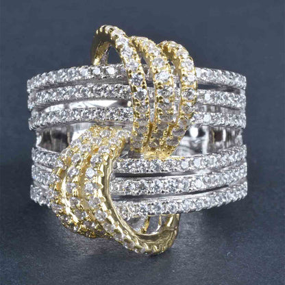 Luxurious Multi-layered Interwoven Design Women's Fashion Statement Ring with Bow Wide Face - Perfect for Daily Wear, Parties, Vacation, and Anniversaries!