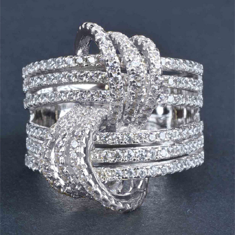 Luxurious Multi-layered Interwoven Design Women's Fashion Statement Ring with Bow Wide Face - Perfect for Daily Wear, Parties, Vacation, and Anniversaries!