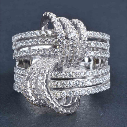 Luxurious Multi-layered Interwoven Design Women's Fashion Statement Ring with Bow Wide Face - Perfect for Daily Wear, Parties, Vacation, and Anniversaries!