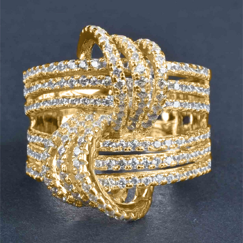 Luxurious Multi-layered Interwoven Design Women's Fashion Statement Ring with Bow Wide Face - Perfect for Daily Wear, Parties, Vacation, and Anniversaries!