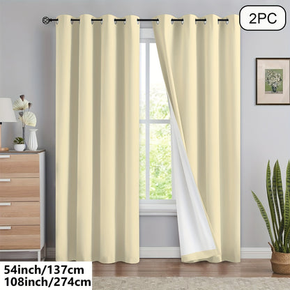 2 blackout curtains for home décor, 100% full blackout with white lining, 54x84 inches, off-white.