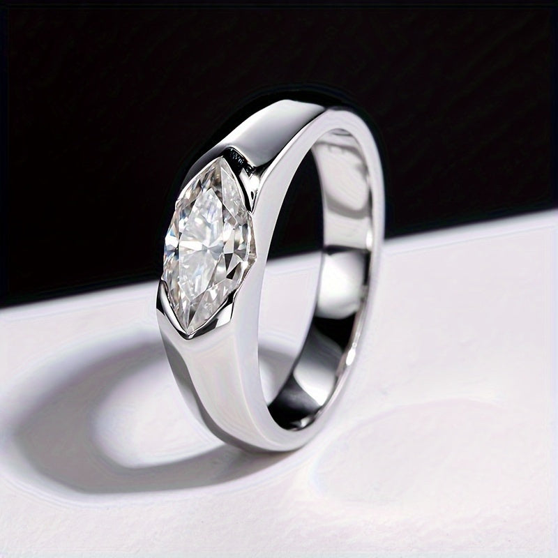 Stunning 1 Carat Moissanite Engagement Ring in 925 Sterling Silver featuring an Olive Cut Gemstone. Ideal for Proposals and Weddings, this ring comes with a Gift Box and has a Half-bezel design. Perfect for any occasion - from parties to weddings, this