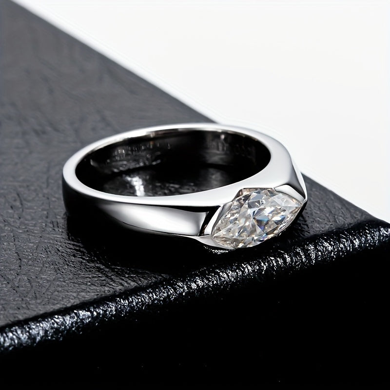 Stunning 1 Carat Moissanite Engagement Ring in 925 Sterling Silver featuring an Olive Cut Gemstone. Ideal for Proposals and Weddings, this ring comes with a Gift Box and has a Half-bezel design. Perfect for any occasion - from parties to weddings, this