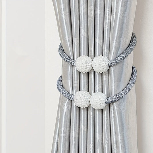 Set of 2 Magnetic Curtain Tiebacks featuring Faux Pearl Accents - Made of Polyester, Modern Home Decor Holdbacks for Living Room & Bedroom Curtains in 5 Colors.