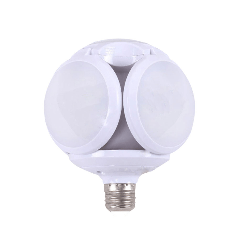 Flexible LED light bulb with fan blade design, suitable for home and garage decor.