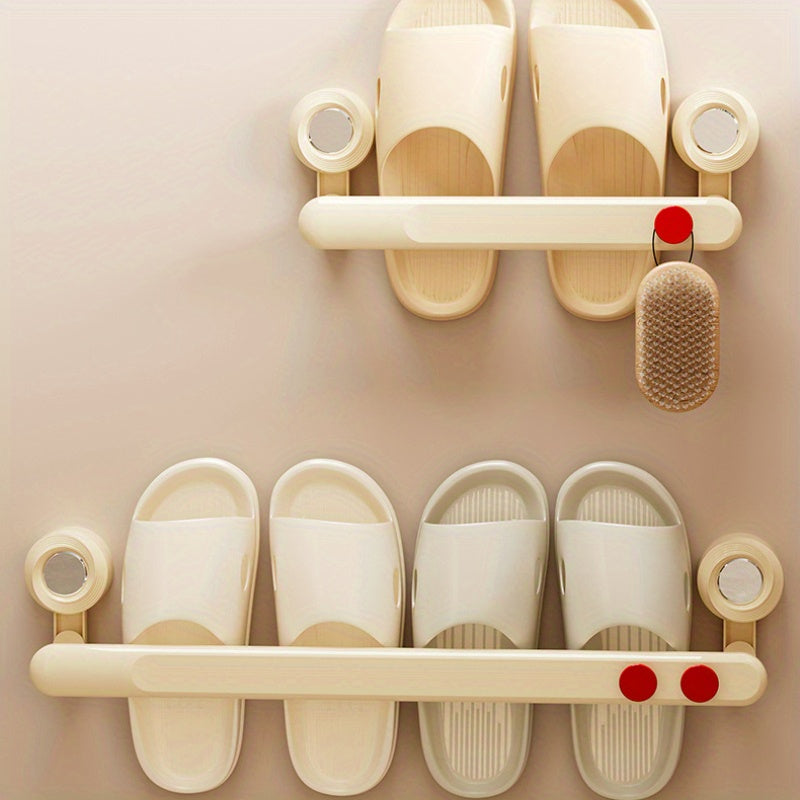 Space-Saving No-Drill Bathroom Essentials Shoe Rack with Suction Cups - Organize Slippers, Towels, and Accessories without Electricity - Simple Installation