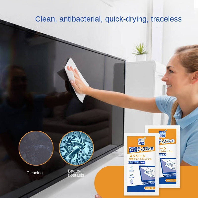 100 pieces of disposable screen cleaning wipes and 40 pieces of large-size wet wipes designed for use on electronics. These antistatic and antibacterial quick-drying cleaning cloths are ideal for LCD/LED screens, digital devices, tablets, cars, and home