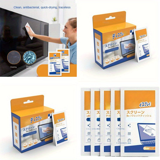 100 pieces of disposable screen cleaning wipes and 40 pieces of large-size wet wipes designed for use on electronics. These antistatic and antibacterial quick-drying cleaning cloths are ideal for LCD/LED screens, digital devices, tablets, cars, and home