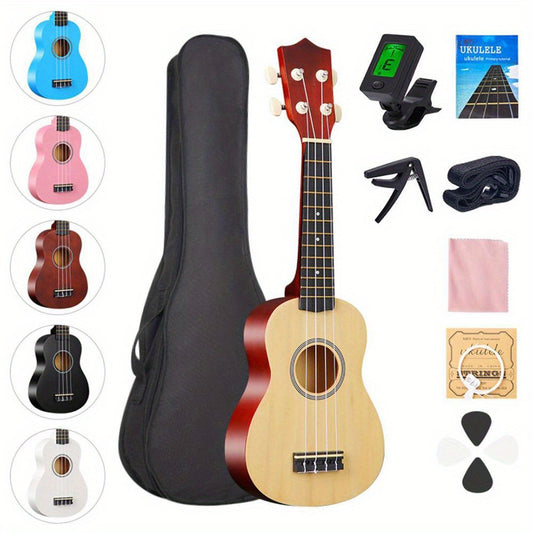 Hawaiian Ukulele Starter Kit XT-21 with Soft Nylon Strings, Comfort Grip, 8 Accessories, and Oxford Cloth Case - Ideal for Adults Beginners.