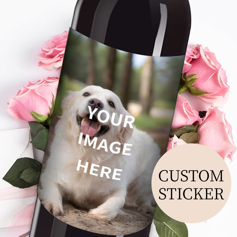 Personalized waterproof photo wine bottle labels for gifts, 8 stickers, ideal for customization, 10x12.7cm.