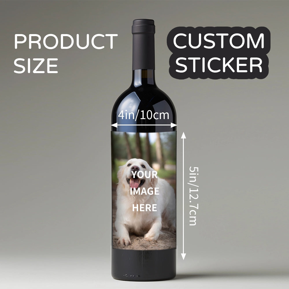 Personalized waterproof photo wine bottle labels for gifts, 8 stickers, ideal for customization, 10x12.7cm.