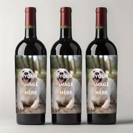 Personalized waterproof photo wine bottle labels for gifts, 8 stickers, ideal for customization, 10x12.7cm.