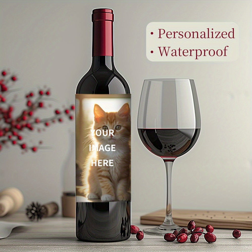 Personalized photo wine labels for gifts, waterproof and sun-resistant. Ideal for wine lovers.