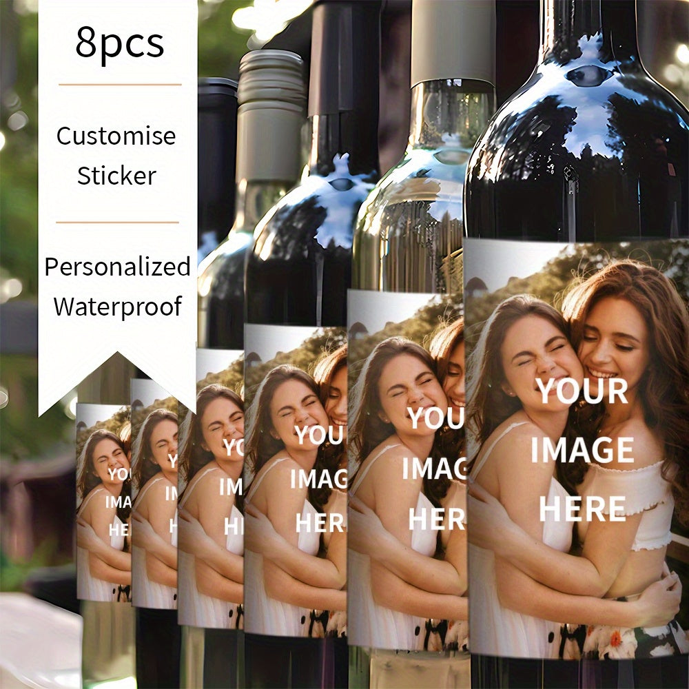 Personalized sisters' gift: 8 custom photo wine labels, waterproof & sun-resistant, ideal for parties. 10x12.7cm.