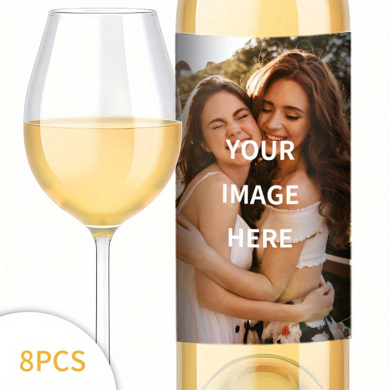 Personalized sisters' gift: 8 custom photo wine labels, waterproof & sun-resistant, ideal for parties. 10x12.7cm.