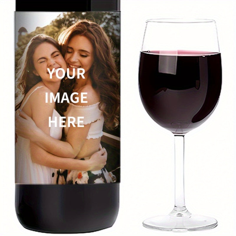 Personalized sisters' gift: 8 custom photo wine labels, waterproof & sun-resistant, ideal for parties. 10x12.7cm.