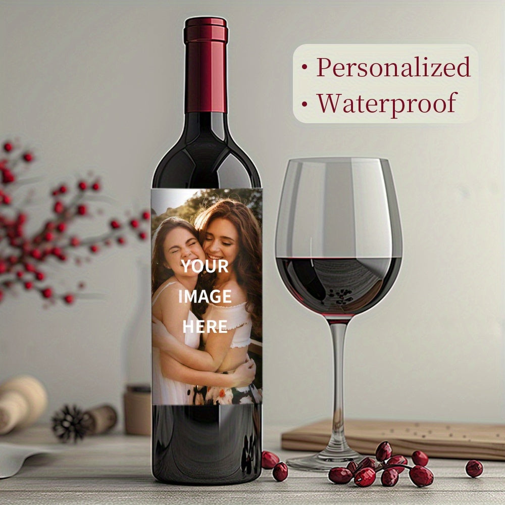 Personalized sisters' gift: 8 custom photo wine labels, waterproof & sun-resistant, ideal for parties. 10x12.7cm.