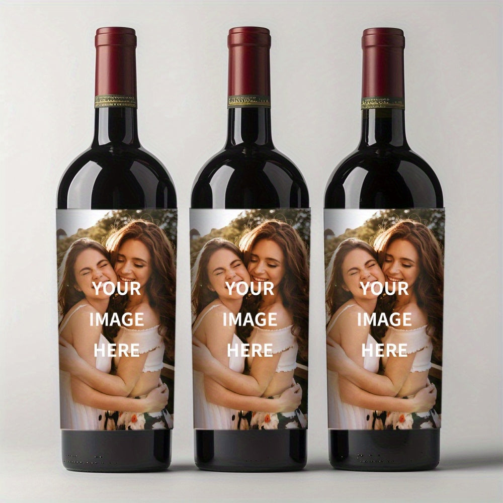 Personalized sisters' gift: 8 custom photo wine labels, waterproof & sun-resistant, ideal for parties. 10x12.7cm.