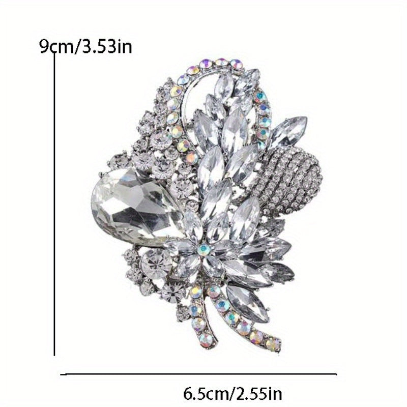 Vintage Luxury Glass Rhinestone Flower Brooch - Elegant Crystal Floral Plant Shape Pin for Women's Suits & Coats (1 piece)