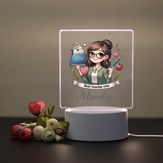 Personalized teacher's day gift: Custom name 3D LED night light in warm rainbow colors. Perfect for birthday parties and decorations.