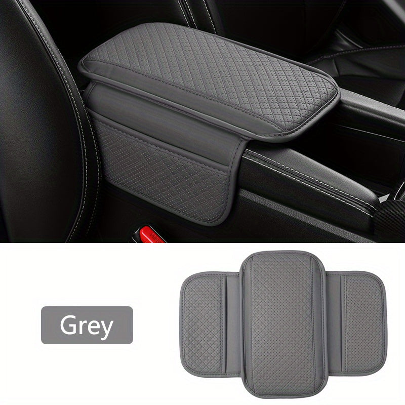 One Universal Car Armrest Cushion features Dual Side Pockets, PU Leather with Tension Mount Storage Organizer for Phone and Cards. Suitable for Ages 14 and up, this Center Console Pad Protector is the perfect Interior Accessory for your vehicle.