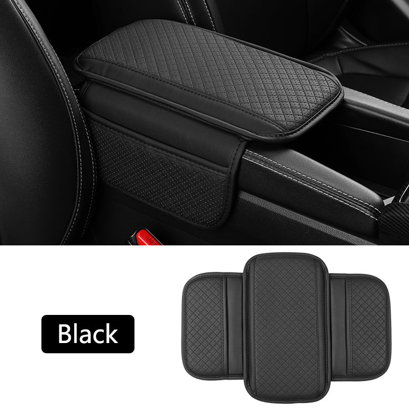 One Universal Car Armrest Cushion features Dual Side Pockets, PU Leather with Tension Mount Storage Organizer for Phone and Cards. Suitable for Ages 14 and up, this Center Console Pad Protector is the perfect Interior Accessory for your vehicle.