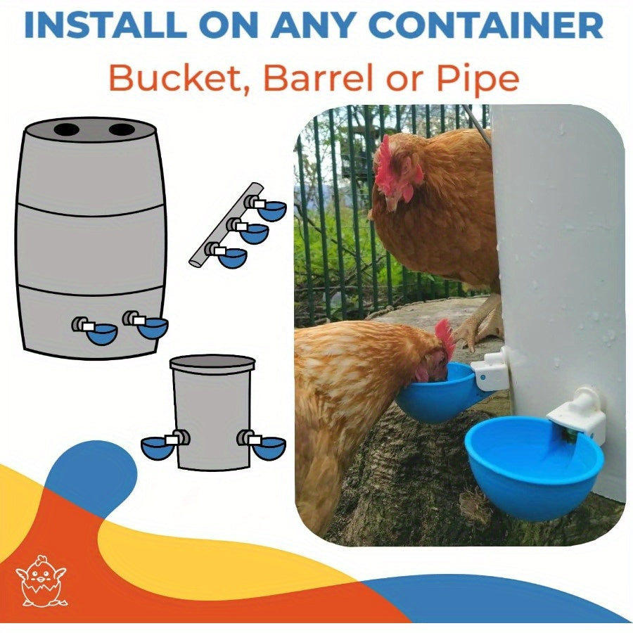 Large blue automatic chicken waterer kit for ducks, geese, turkeys, and rabbits. Effortless flow design, weatherproof plastic, and leak-proof lid.