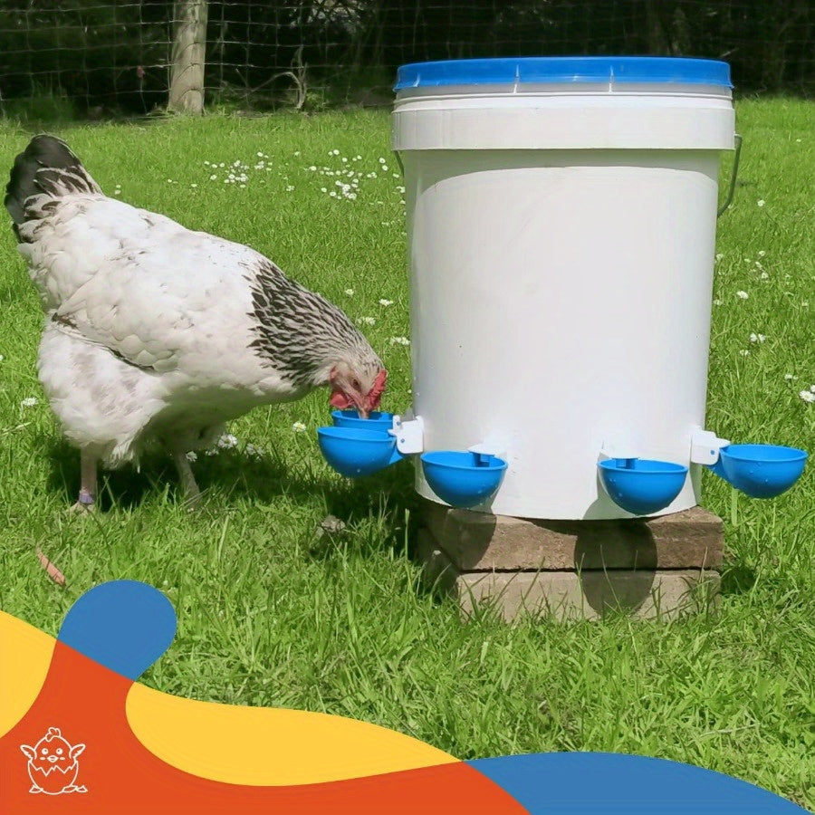 Large blue automatic chicken waterer kit for ducks, geese, turkeys, and rabbits. Effortless flow design, weatherproof plastic, and leak-proof lid.