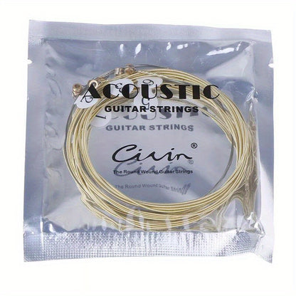 1 Set of 6 Goldbronze acoustic classical guitar strings with roundwound, coated, and polished finish for durability and warm tone.