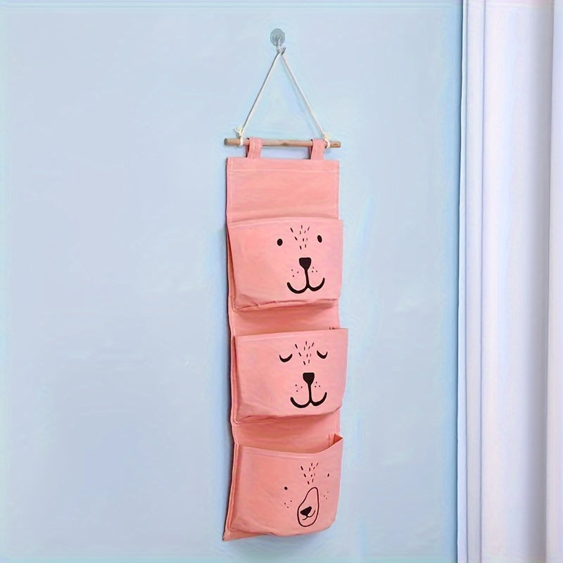 Adorable Cartoon Animal Face Hanging Organizer, Fabric Wall Pocket Shelf for Every Room, Versatile Door Back Hanging Basket for Clothes, Hats, Jewelry & More