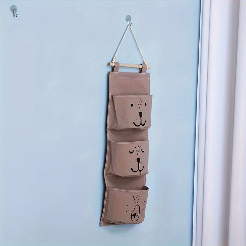 Adorable Cartoon Animal Face Hanging Organizer, Fabric Wall Pocket Shelf for Every Room, Versatile Door Back Hanging Basket for Clothes, Hats, Jewelry & More