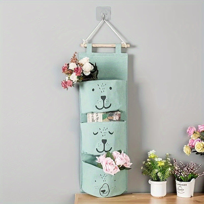 Adorable Cartoon Animal Face Hanging Organizer, Fabric Wall Pocket Shelf for Every Room, Versatile Door Back Hanging Basket for Clothes, Hats, Jewelry & More