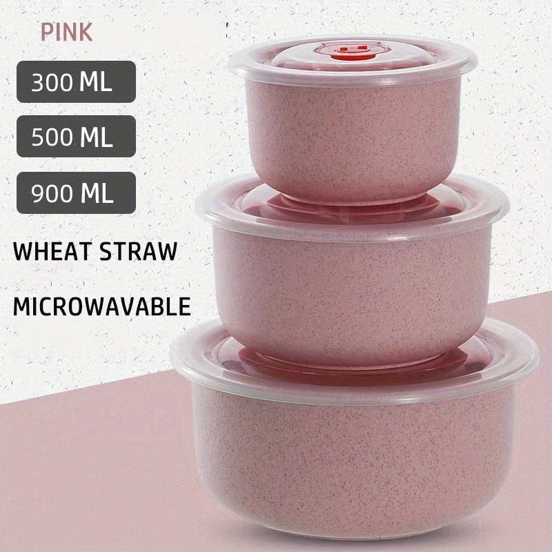 Set of 3 Wheat Straw Bowls - Safe for Microwave, Keeps Food Fresh, Versatile for Lunches & Bentos