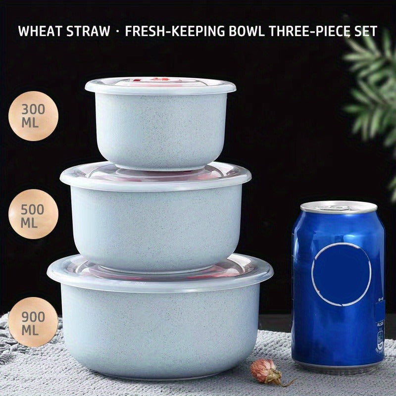 Set of 3 Wheat Straw Bowls - Safe for Microwave, Keeps Food Fresh, Versatile for Lunches & Bentos