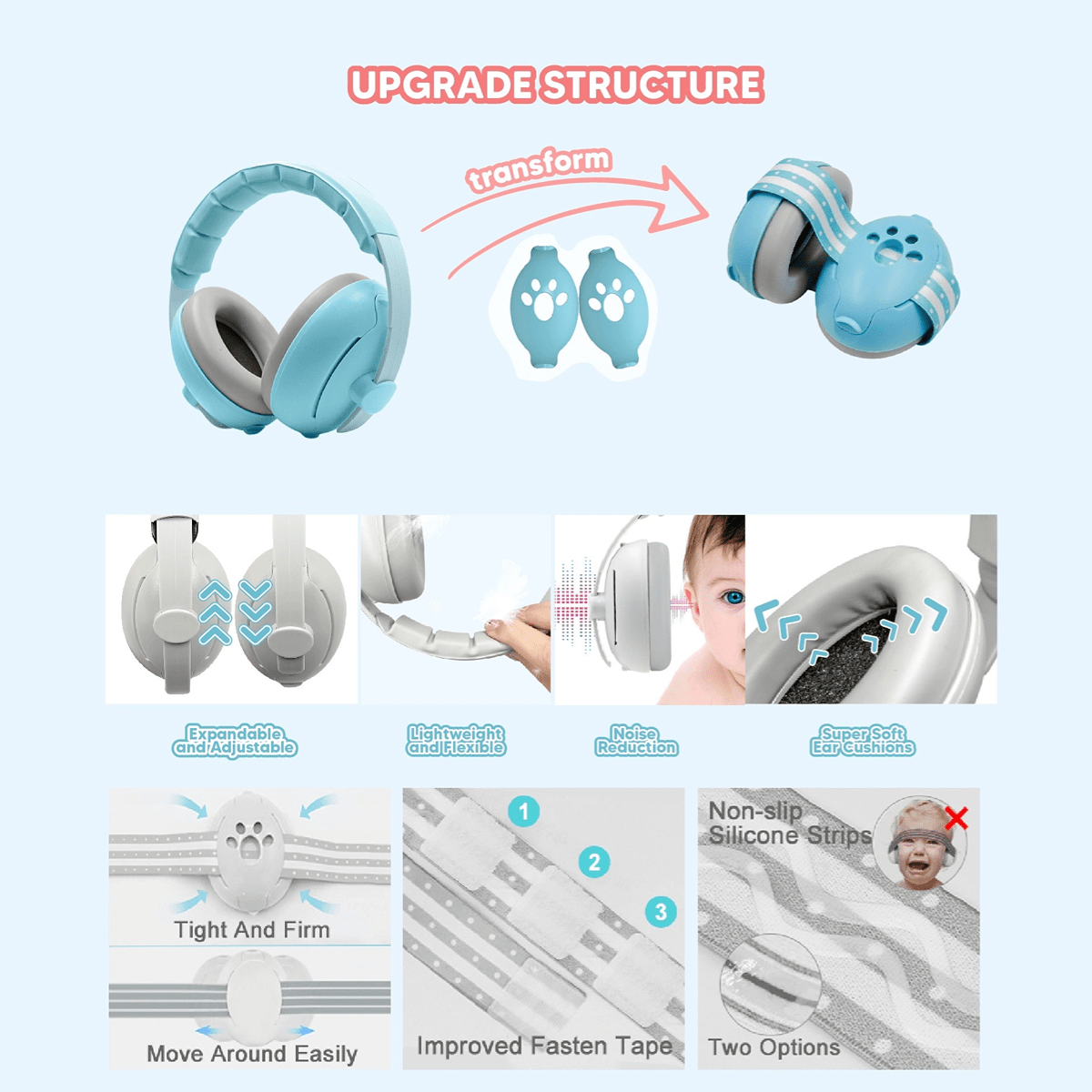 Stay Safe with 2-in-1 Youngsters Noise-Cancelling EarMuffs - Lead-Free, Available in White, Pink, and Blue for Maximum Protection for Kids and Teens