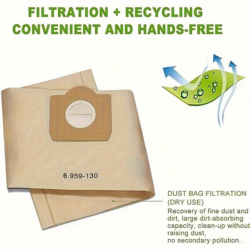 [Best Seller] Pack of 10 Vacuum Cleaner Dust Paper Bags Replacement for Karcher WD3, WD3200, WD3300, WD3500P, MV3, SE4001, SE4002 - Fits 6.959-130, NT20, NT25, NT30 Models, Paper Bag Compatible