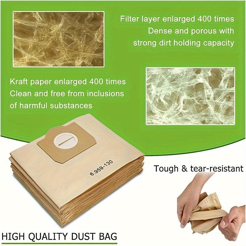 [Best Seller] Pack of 10 Vacuum Cleaner Dust Paper Bags Replacement for Karcher WD3, WD3200, WD3300, WD3500P, MV3, SE4001, SE4002 - Fits 6.959-130, NT20, NT25, NT30 Models, Paper Bag Compatible