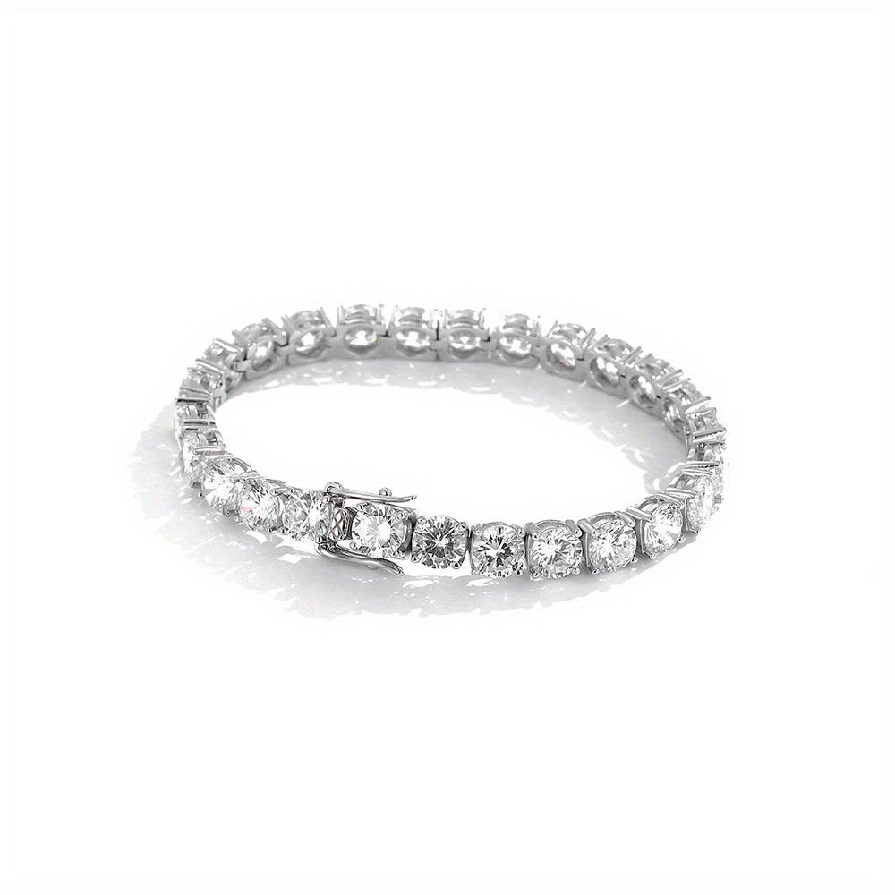 Exquisite Round Cut Moissanite Tennis Bracelet with 25 Carats - Stunning 925 Sterling Silver, Ideal for Valentine's Day, Anniversaries, and Birthdays