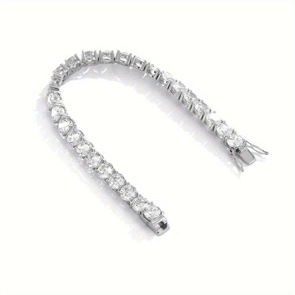 Exquisite Round Cut Moissanite Tennis Bracelet with 25 Carats - Stunning 925 Sterling Silver, Ideal for Valentine's Day, Anniversaries, and Birthdays