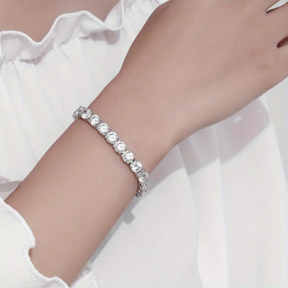 Exquisite Round Cut Moissanite Tennis Bracelet with 25 Carats - Stunning 925 Sterling Silver, Ideal for Valentine's Day, Anniversaries, and Birthdays