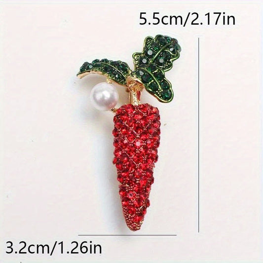 Stylish Crystal Carrot & Faux Pearl Brooch - Adorable Rhinestone Accessory in the Shape of a Plant, Perfect for Women's Clothing