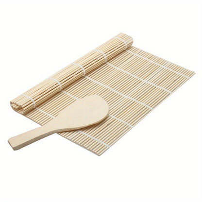 Bamboo Sushi Making Kit: includes rolling mat and rice paddle, safe for food, perfect for home sushi preparation.