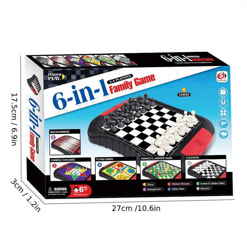 6-in-1 Family Game Set - Includes Chess, Ludo, Backgammon and More - Great Gift for Gamers