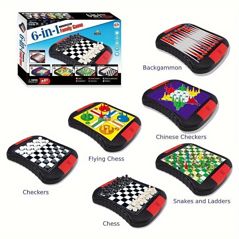 6-in-1 Family Game Set - Includes Chess, Ludo, Backgammon and More - Great Gift for Gamers