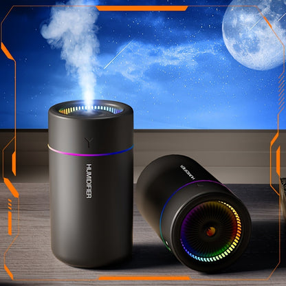 Portable multi-color LED aromatherapy humidifier for bedroom, office, and car.