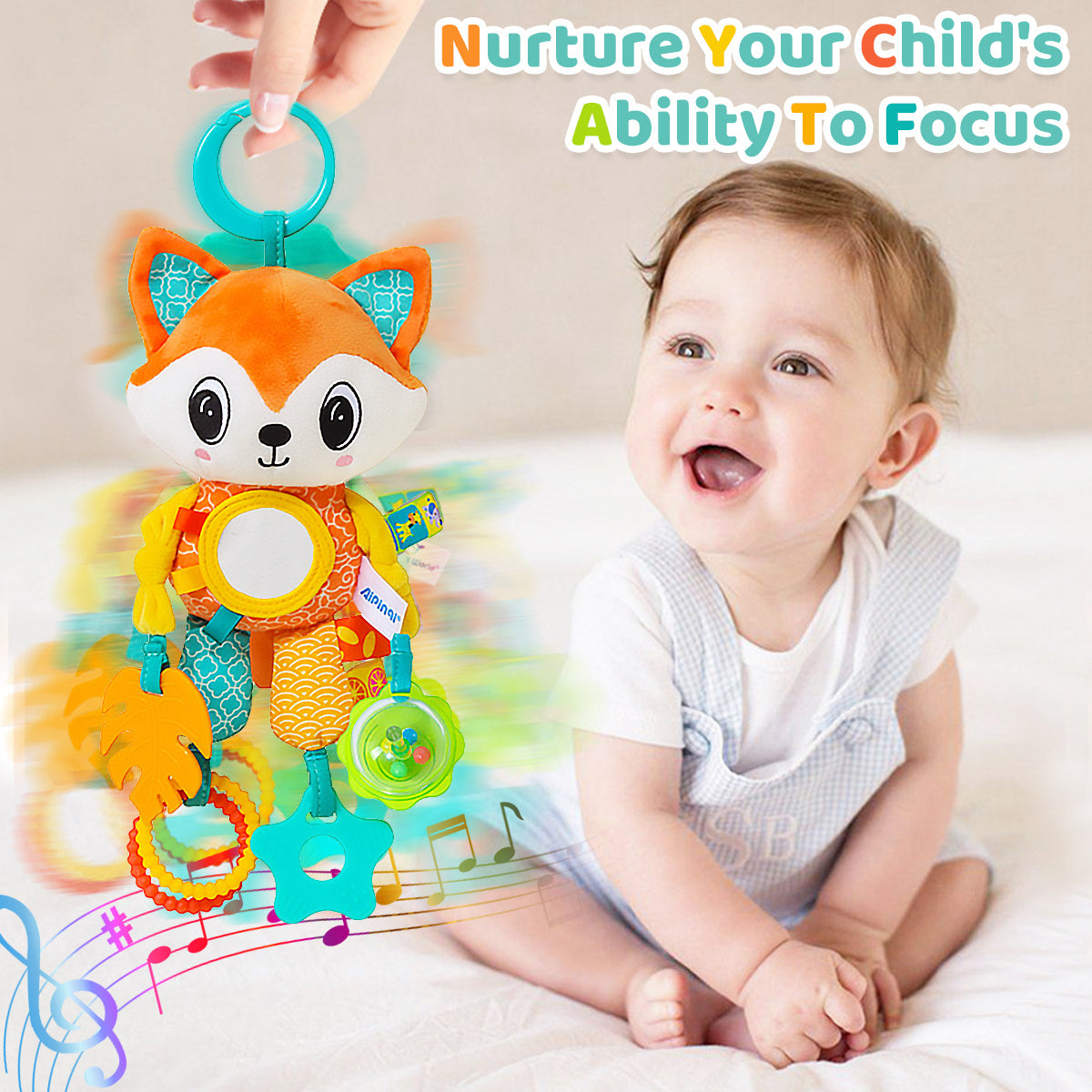 Youngsters crib hanging rattle toys featuring cartoon animal spiral hanging toy with ringing bell. Suitable for youngsters bed, stroller, car seat, and both boys and girls.