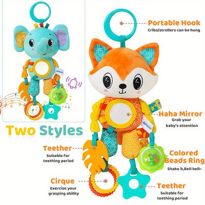 Youngsters crib hanging rattle toys featuring cartoon animal spiral hanging toy with ringing bell. Suitable for youngsters bed, stroller, car seat, and both boys and girls.